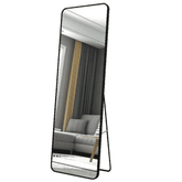 Huitich black aluminum floor mirror with sleek rectangular design and stand for home decor